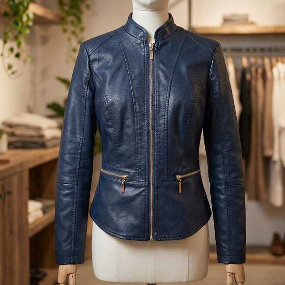 Jackets & Blazers - 😎Stylish Designer Luxury Leather Gold Black Biker Moto Jacket Coat Top Jumper